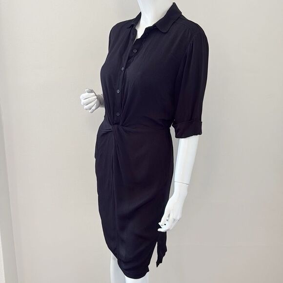 Topshop Black Twist Front Button Down Mini Shirt Dress Short Sleeves - Picture 5 of 9